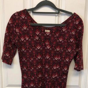 HOLLISTER Burgundy Maroon Red Floral Fit Flare Skater Mini Dress JUNIORS Medium